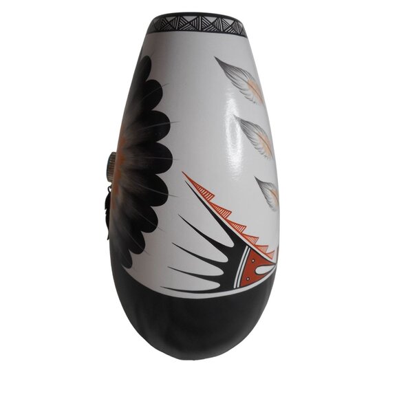 Native American Jemez NM Handpainted Pottery decor Turquoise Feather Gachupin - Picture 7 of 10